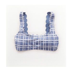Aerie Blue & White Scalloped Bikini TOP S NWT